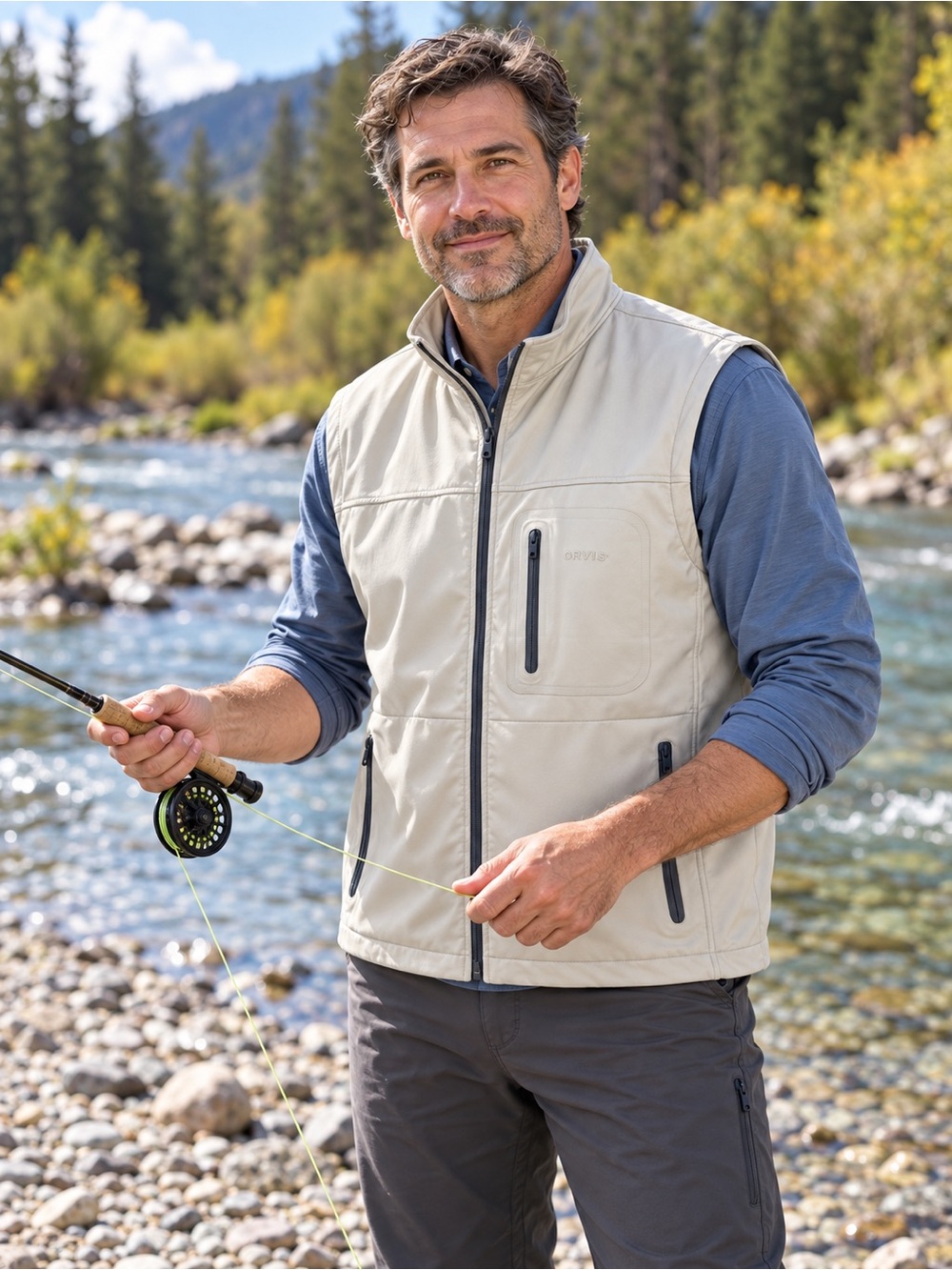 Orvis Men’s XL Stone Gray Fleece-Backed Softshell Vest